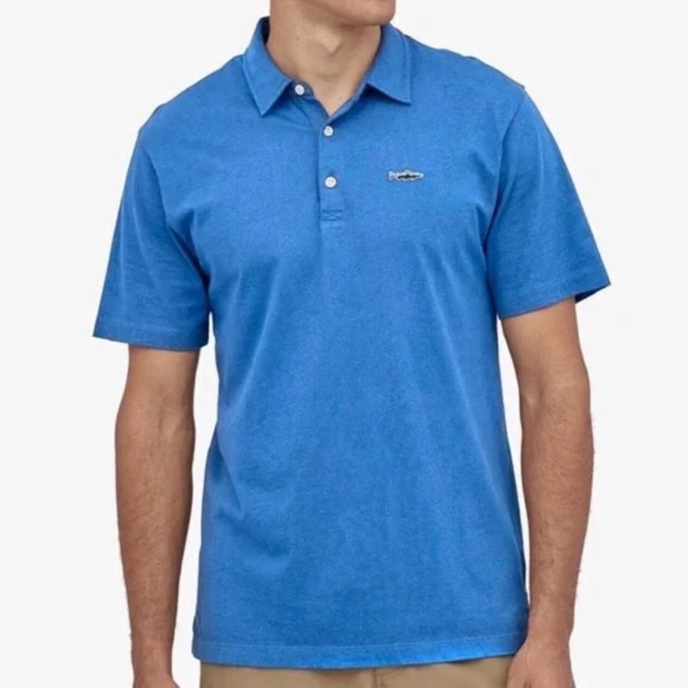 Patagonia Trout Fitz Roy Royal Blue Short Sleeved Polo Shirt - Size XL